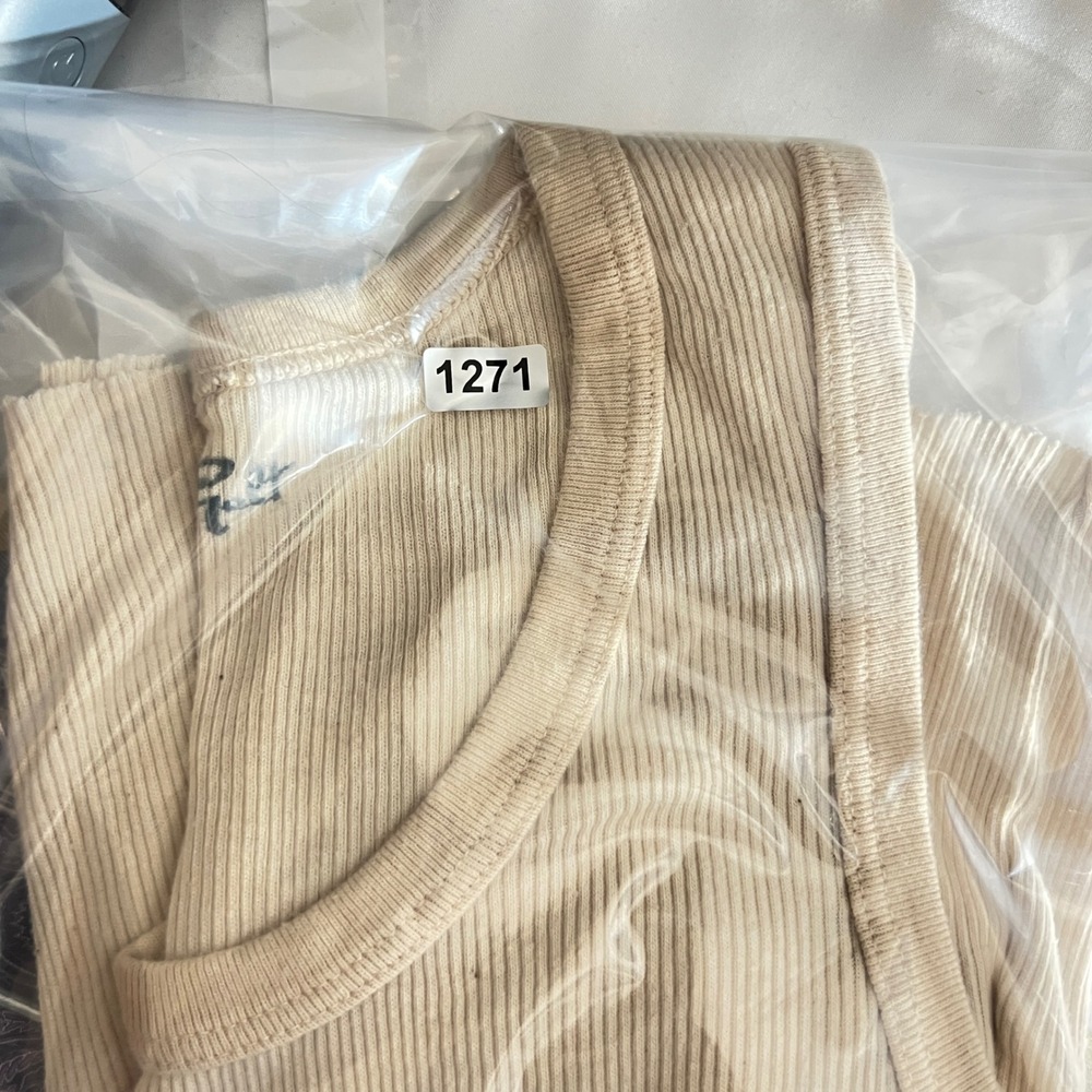 1271 | John Galt Radio Silence Graphic Ribbed Cropped Tank Top Tan Womens OS - Picture 7 of 7